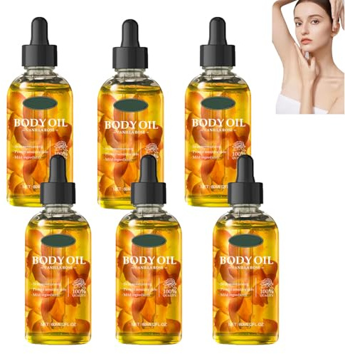 Vanilla Rose Body Oil, Handcrafted Oil for Skin and Hair, Body Moisturizer for Dry Skin, Hydrating & Nourishing Skin, Nails, and Hair, Nature Moisturizing Vanilla, Long-Lasting Fragrance (6pcs)