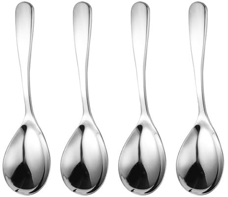 LUOFENG 4 cucharas grandes de acero inoxidable para servir alimentos, cucharas redondas de mango corto, para restaurante