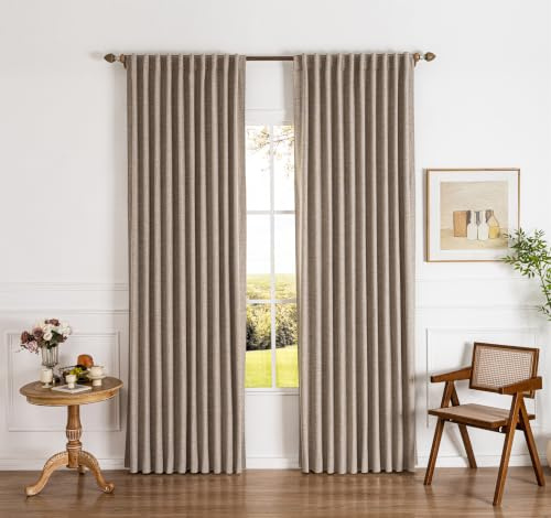 Gleantdeco 100% Verdunkelungsvorhänge 245 cm Länge leinen 2-TLG. Landhausvorhänge Wohnzimmer Dunkelheitsthermik Strukturierter Flachsleinen-Stoff Inkl. Haken & Ringen