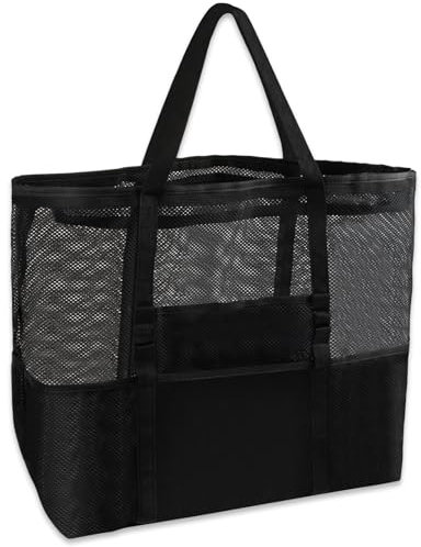 XiLayNeen Mesh Strandtasche XXL Familie Extra Groß,Strandtasche Groß mit Reißverschluss,Beach Bags For Women,Shopper für Frauen,Strand Tasche für Strand Reisen Einkaufen Picknick und Alltag(L)