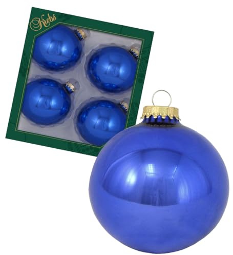 Krebs Glas Lauscha - Christbaumschmuck/Christbaumkugeln - Box mit 4 königsblauen Kugeln aus Glas in Einer Größe von 8cm