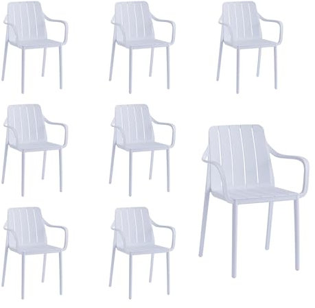 VORTIVO Gartenstühle 8er Set stapelbar - Hochwertige Outdoor-Stühle in Weiß, wetterfest, UV-beständig, bis 200 kg – für Balkon, Terrasse & Esszimmer