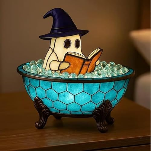 Orgonite Halloween Geister Nachtlicht, LED Nachttischlampe Halloween Deko aus Harz, Niedliche Geister Deko Nachtlampe für Wohnzimmer, Schlafzimmer, Badezimmer, Party
