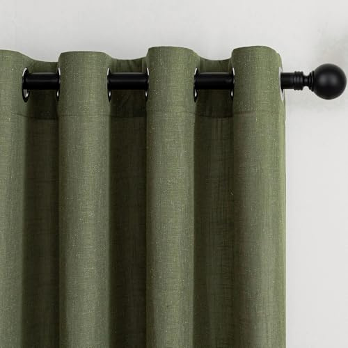 MYSKY HOME Vorhänge Gardinen Olivgrün mit Ösen-Vorhangschals Vintage 140x225 cm Leinen für Wohnzimmer Modern Schlafzimmer Gardine Halbtransparent Lichtdurchlaessig Boho Vorhangschals 2er Set