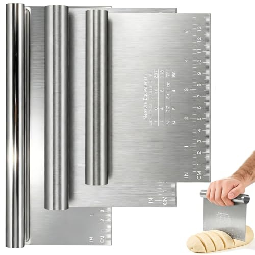 3 Pz Tagliapasta Spatola Cucina in Acciaio inox 15/20 /25 cm | Raschietto da Banco Taglia Impasto con Scala Graduata in Acciaio Inox Raschietto per Impasto Raschietto Multiuso