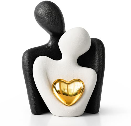 Romantische Paar Statue Klein,Moderne Keramik Figuren(Schwarz+Weiß,12cm) | Abstrakte Skulptur Kleine Regal Ornamente für Wohnzimmer, Schlafzimmer, Tisch