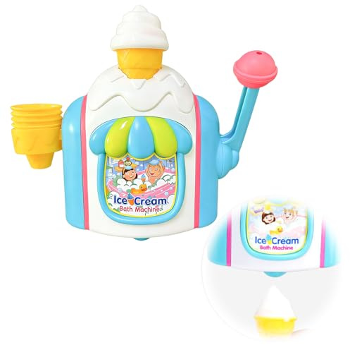 BRTNUP Bath Bubble Machine, Multicolor Ice Cream Foam Maker for Tub Shower | Ice Cream Bath Toy for Kid with Suction Cup Base, Manual Hand-Crank Ice Cream Machine Bubble Bath Toy for Bathtub Shower Room