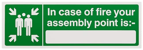 V Safety In Case Of Fire Your Assembly Point Is: Sign - 450mm x 150mm - Self Adhesive Vinyl