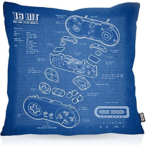 VOID SNES Controller Blaupause Kissenbezug Kissenhülle Outdoor Indoor 16-Bit Videospiel, Kissen Größe:40 x 40 cm