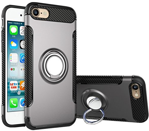 UEEBAI Case For iPhone 5 5S SE,Ultra Slim Shockproof Silicone TPU+PC Case Anti-Scratch 360 Degree Rotatable Ring Kickstand Used As an In-car Phone Holder Stand Cover for iPhone 5/5S/SE - Grey