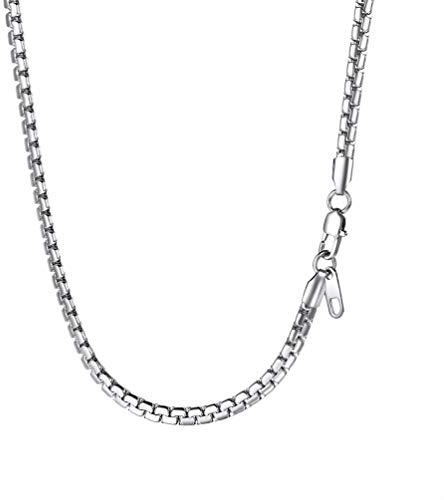 PROSTEEL Erbskette 4mm breit Herren Halskette Edelstahl platte Venezianierkette Gliederkette 55cm/22 Kettelänge Biker Punk Rock Schmuck für Männer Jungen, silber