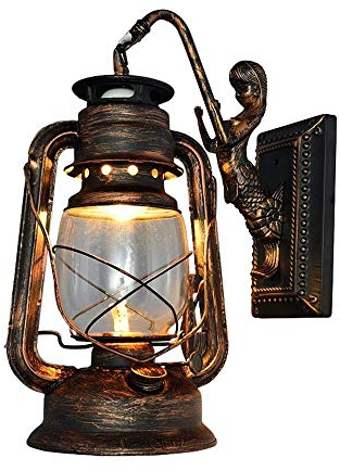 COCOL Wandleuchter Vintage Rustikal Klassische Industrie Wandlampe Schmiedeeisen Laterne 1×E27 220V Retro Metall Kreative Lampe Wandlicht Wegeleuchten Nacht (Retro rot)