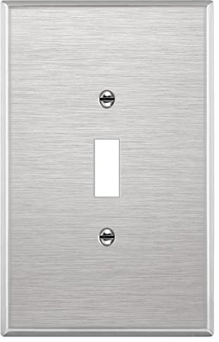 ENERLITES Kipp-Lichtschalter, Metall-Wandplatte, korrosionsbeständig, Übergröße, 1-fach, 14 x 8,9 cm, 7711O, 430 Edelstahl, UL-gelistet, Silber