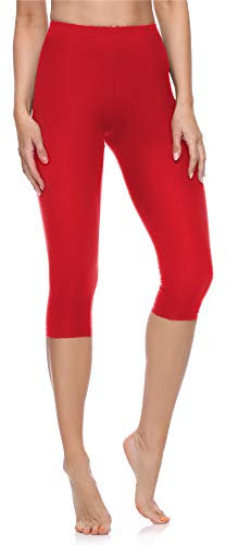 Merry Style Damen Leggings 3/4 aus Baumwolle mit Stretch – Leichte Capri Leggings Damen aus atmungsaktiver, elastischer Baumwolle, ideal für Yoga Sport Freizeit Reisen MS10-199 (Rot, XS)