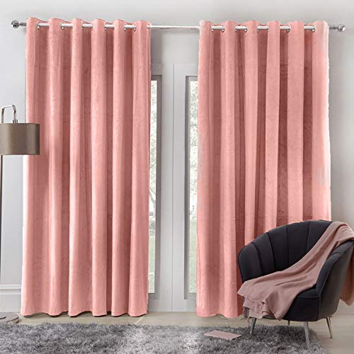 Sienna Lussuose tende Capri in velluto, completamente foderate, con occhielli, colore: rosa cipria, 117 x 183 cm (larghezza x lunghezza)