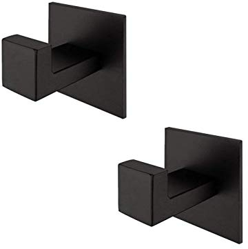 Melairy Selbstklebend 304 Edelstahl Schwarz Handtuchhaken ohne Bohren, Modern Handtuch Robe Luxus Quadrat Badezimmer Zubehör, Handtuchhaken für ein Handtuch, Bademantel, Kleiderhaken