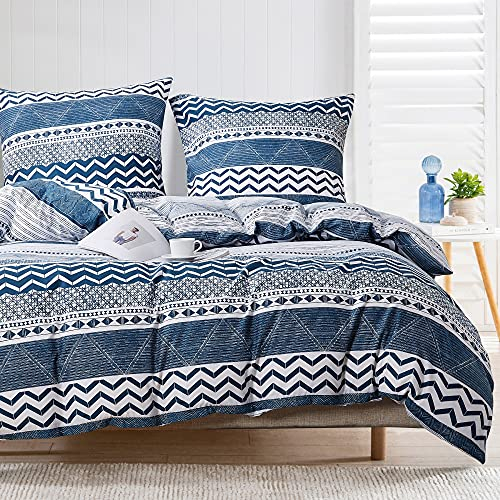 Damier Bettwäsche 200x200 cm Blau Blau Weiß Geometrisch Muster Bettbezug Set mit 2 Kissenbezügen 80x80 cm