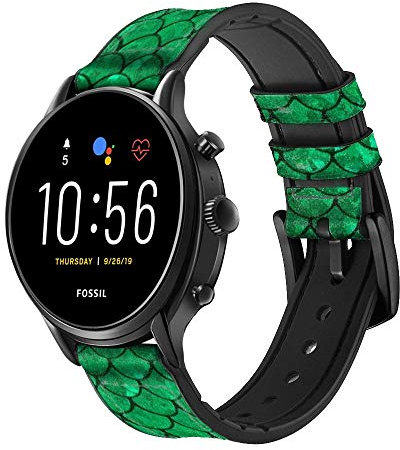 Innovedesire Green Fish Scale Pattern Graphic Cinturino in Pelle e Silicone Smartwatch per Fossil Mens Gen 5E 5 4 Sport, Hybrid Smartwatch HR Neutra, Collider, Womens Gen 5 Taglia (22mm)