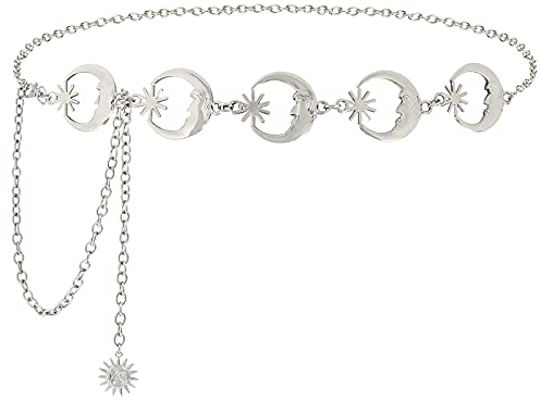 WERFORU Damen Gürtel Mode Taillengürtel Sterne Mond Kettengürtel Verstellbare Taillenkette Hüftkette für Kleider Silber