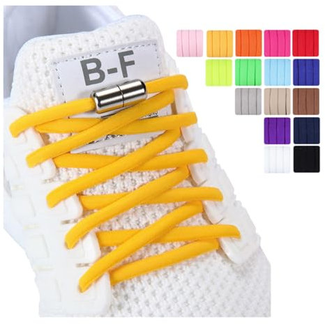 Olukssck Cordones Elásticos Sin Nudo con Hebilla Metal, 2 Pares 105cm Elásticos Cordones para Niños y Adultos, No es Necesario Atar Cordones de Zapatos, Amarillo