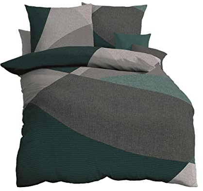 Traumschlaf Biber Bettwäsche Vista smaragd, 1 Bettbezug 155 x 220 cm + 1 Kissenbezug 80 x 80 cm
