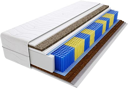 Godre Santana Gras Taschenfederkernmatratze 9 Zonen doppelseitig H4 und H5 Härtegrad 19cm hoch hypoallergen Seegras Rosshaar 2X Kokos mit gestepptem Bezug 160x200 cm