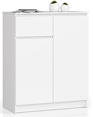 AKORD Kommode K80 2D1SZ mit 2 Türen und 1 Schublade | für das Wohnzimmer Schlafzimmer Schrank Büro Arbeitszimmer | Modernes Funktionales Design | B80 x H99 x T40 cm, Gewicht 34kg | Weiß