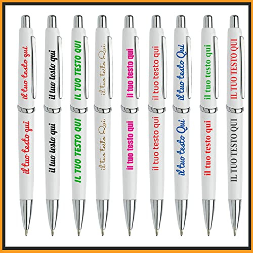 Mr Pubblicità - N. 15 Penne Personalizzata, Penna con 2 stampe a colori, Nome, testo, logo,Penna a Sfera Regalo Ufficio, Laurea, Matrimonio, Anniversario, compleanno (15, Bianco)