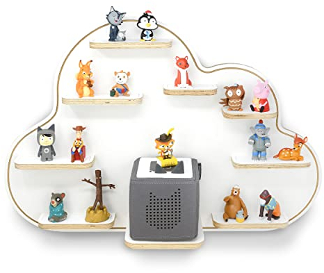 stadtecken Kinder Holz Regal für Musikbox I Wolke I Geeignet für die Toniebox und ca. 27 Tonies I Geschenk I Spielen I Sammeln I zum Aufhängen