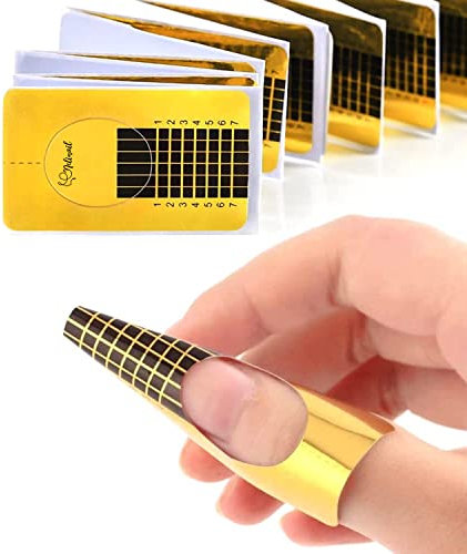100 Pcs Nail Art Forms Sticker, Golden Acrylic Tips Gel Extension Sticker Self-adhesive Guide for Acrylic UV Gel Nail Art for Women Girls