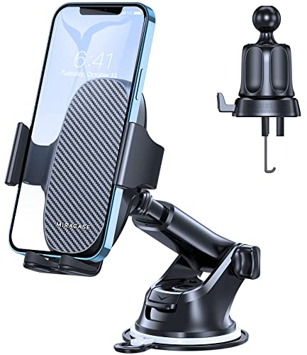 Miracase 【3 en 1 Soporte Móvil Coche Salpicadero 【2023 Súper Fuerte】 Suporte Telemovel Carro Ajustable para Ventosa y Rejilla, Compatible con iPhone 14 13 12 11 Pro MAX Plus Samsung y Más Telefonos
