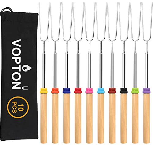 10 Pcs Marshmallow Roasting Sticks for Fire Pit Long 32Inch, Smores Sticks Skewers, Smores Kit for Fire Pit, Premium Telescoping Hot Dog Roasting Sticks for Campfire Accessories Outside Camping VOPTON
