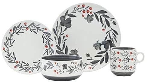 Baum - Essex – Geschirr-Sets, 16-teiliges Geschirr-Set für 4 Personen, schöne Heimdekoration inklusive Speiseteller, Salatteller, Schalen und Tassen (Poppin)