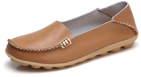 Sunporx Womens Leather Loafers Comfortable Slip On Driving Moccasins Shoes | Round Toe Breathable Slip On Soft Fashion Casual Dressy Flats Loafer for Wild Walking