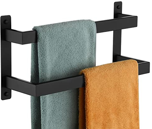 KOKOSIRI B5008BK-L16 Handtuchstangen für Badezimmer, Schwarz, 40,6 cm, 2-stufiges Leiter-Design, wandmontierter Handtuchhalter, Handtuchregal aus Edelstahl