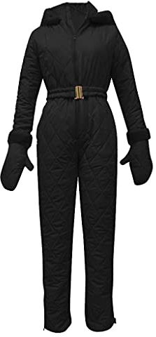 Damen Einteiliger Skioverall Winter Warme Schnee Skifahren Sätze Outdoor Jumpsuit Langer Overall mit Kapuze Reißverschluss Skianzüge wasserdicht Schneeanzug (Schwarz, L)