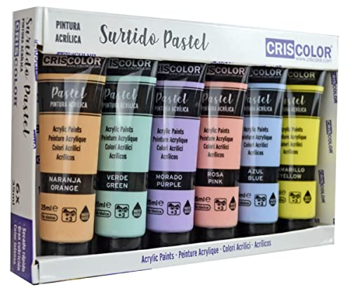 Criscolor - Surtido Pintura Acrílica Pastel - PACK 6x35ml - Para trabajo artístico y manualidades – Para Principiantes, Estudiantes y Artistas profesionales. (Pastel 6x35 ml)
