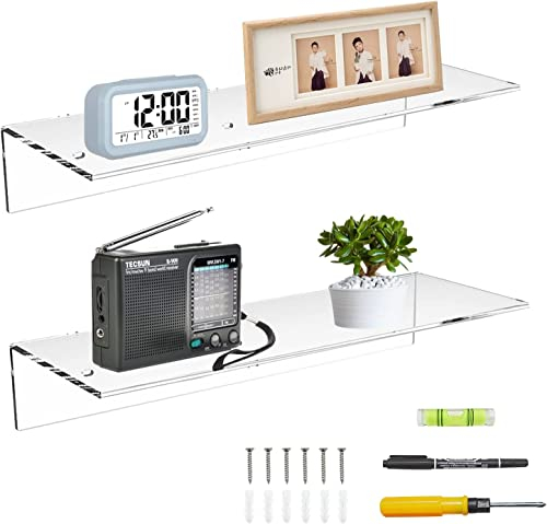 Sezanrpt 43cm Acryl Wandregale, Wandregale für Schlafzimmer, Wandregale für Sammlerstücke, Funko Pop, Lautsprecher, Pflanzen, 2er-Set