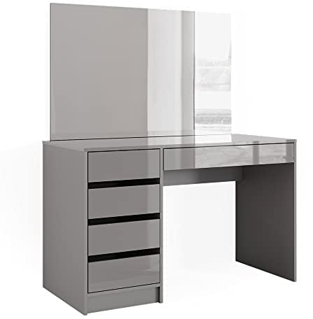 Vicco Schminktisch Sherry, Frisiertisch mit Spiegel, Grau Hochglanz, 120 cm