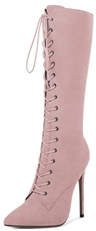 EDEFS Stivali Donna Invernali Sexy Zip Up Stivaletti A Punta con Tacco High Heel Autunno Inverno Scarpe Rosa EU40
