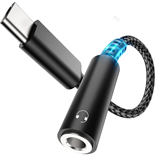 bakibo Adaptateur USB C Jack, Type-c Adaptateur Jack USB C 3,5mm Aux Audio Adaptateur USB C vers Jack en Nylon avec Puce DAC pour Sam Sung Galaxy S22 S21 S20, MacBook, Pixel, Note 20/10-Noir