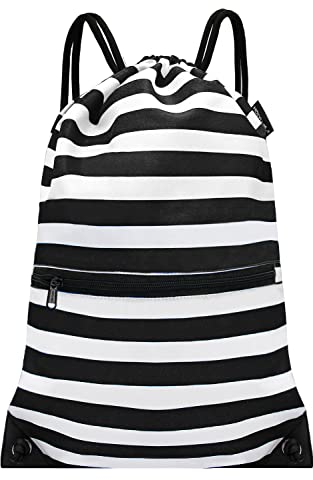 HOLYLUCK Rucksack mit Kordelzug, Sporttasche, Turnbeutel, Schwarz und Weiß gestreift, One_Size, Sportlich
