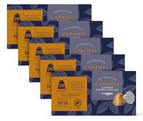 by Amazon Café Caramelo, Cápsulas de Aluminio Compatibles con Nespresso, 100 Unidad (5 packs de 20) - Certificado Rainforest Alliance