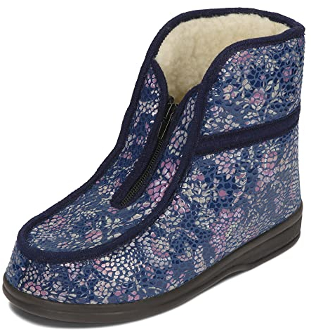 BAWAL Damen Warme Hausschuhe mit Innenfutter aus Schafwolle Hohe Schaft Polyurethan-Sohle Blumenmotiv 36-41 EU (Marineblau, eu_footwear_size_system, adult, numeric, medium, numeric_41)
