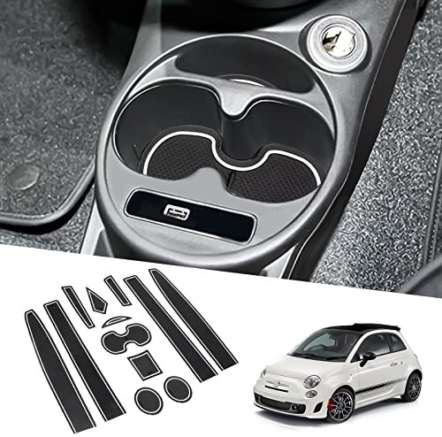 BIXUAN compatibile con Fiat 500 2016-2020 Abarth 595 2017-2021 Tappetini Antiscivolo per Console Centrale Bracciolo Tappetini in Gomma Supporto per Bevande Cuciture Antiscivolo 12 pezzi Bianco
