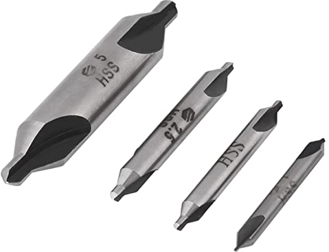 Juego De Brocas De Centro, 4 Piezas 60 Grados HSS 1/2/2.5/5 Mm Juego De Herramientas De Brocas De Centrado Juego De Herramientas De Fresado De Broca De Torno De Avellanado De Centro
