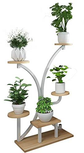 CLSMD Pflanzenständer für den Innenbereich, Blumenständer aus Metall und Holz, Pflanzenhalter mit 6 Ebenen, für Terrasse, Garten, Ecke, Balkon, Wohnzimmer, Mehrzweck-Bücherregal