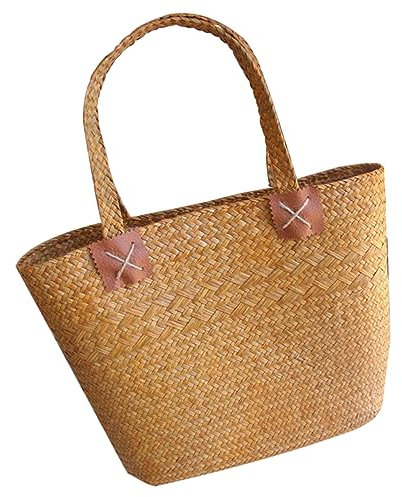 Cabilock Seegras Handtasche Gewebt Strandtasche Sommer Picknicktasche Aus Stroh Blumenkorb Für Damen Outdoor Tragbare Tasche Natürliche Farbe