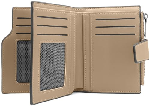 GOUNNU Geldbeutel Klein Damen PU Leder Mini Geldbörse Damen Klein und im Kurzformat Portemonnaie Damen Viele Fächer Portmonee Damen mit 15 Kartenfächer und Reißverschluss Münzfach (A-grau)