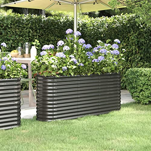 SECOLI Hochbeet Metall Oval Hochbeet Metall Anthrazit Hochbeet Metall 152 x 40 x 68 cm hochbeete für Garten Metall hochbeet Balkon kräuterbeet Pflanzbeet für Gemüse & Kräuter Gartenbeet Stahl